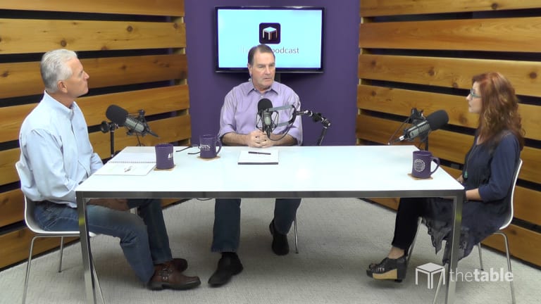 Guest speakers recording The Table podcast